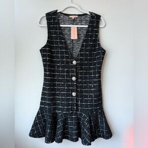 Evolutionary Black and White Peplum Style Checkered Dress - Size M